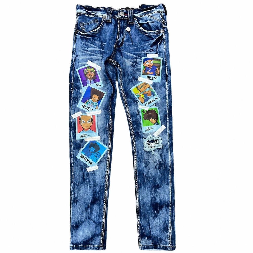 Boondocks Riley Huey Skinny Jeans 28x31 Graphic Patch Denim Streetwear Polaroid